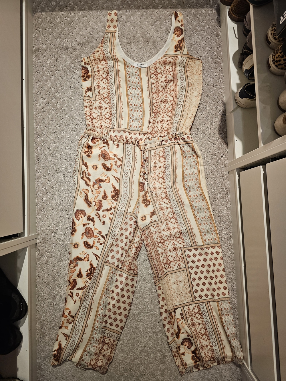 Bailey 44 Cream & Brown Patchwork Print Sleeveless Jumpsuit